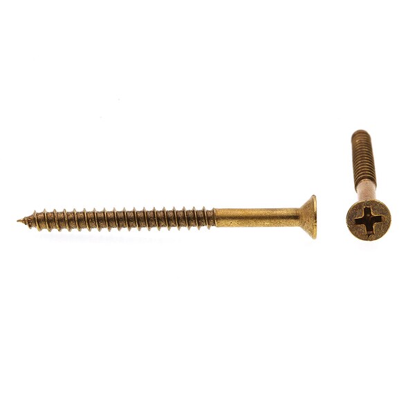 Wood Screw, Flat Head, Phillips Drive #8 X 2in Solid Brass 50PK